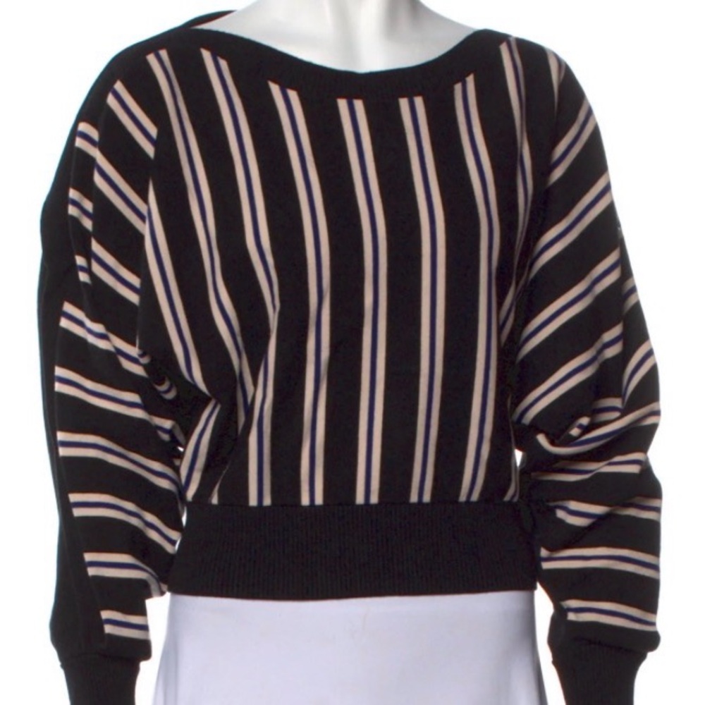 3.1 Phillip Lim Black and Cream Off-the-Shoulder Sweater